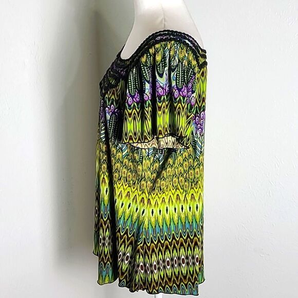 Cato Colorful Top with Embroidered Neckline, Purple, Green & Black, Size XL - Picture 5 of 8